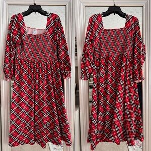Red Plaid Long Sleeve Maxi Dress